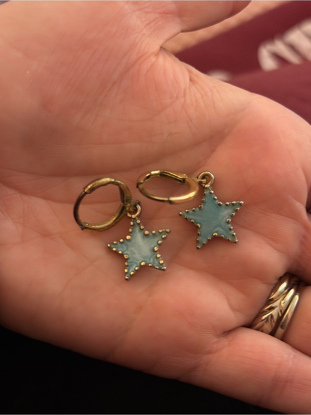 Forever 21 Gold Hoop Earrings with Turquoise Star Charms